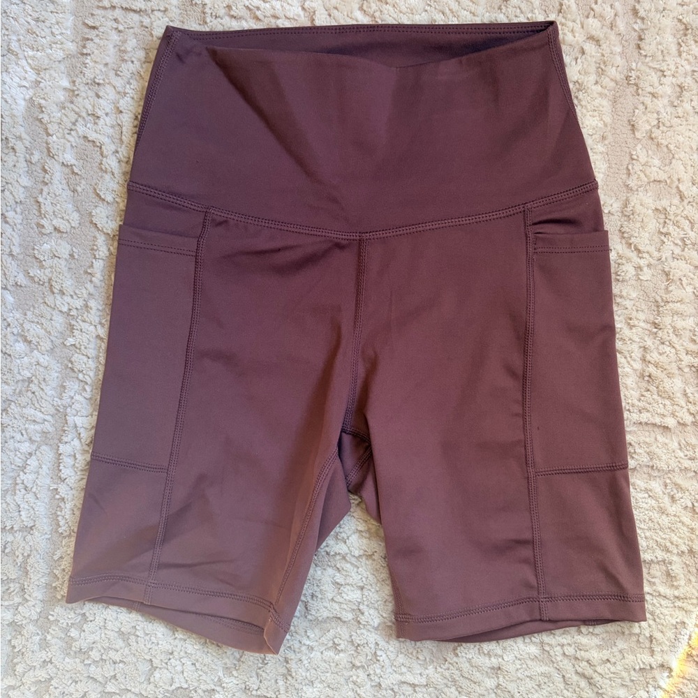 Danskin Mauve High-Waist Bike Shorts with Side Pockets S